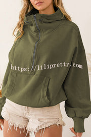 Lilipretty Front Pocket Zip Drawstring Long Sleeve Hoodie