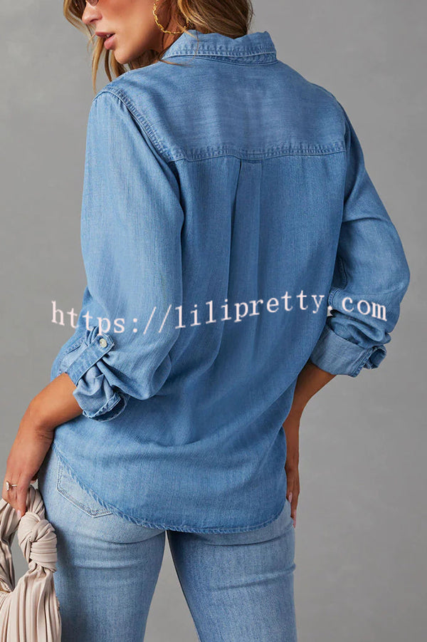 Solid Color Casual Lapel Single Breasted Pocket Long Sleeve Shirt