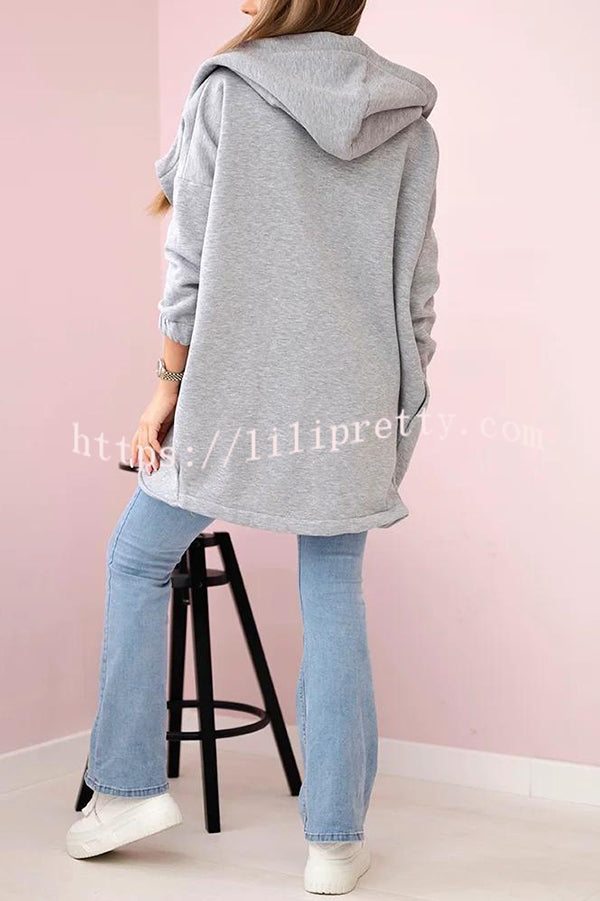 Solid Color Loose Hooded Zip-up Casual Sports Jacket