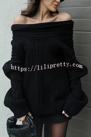 Fashionable Irregular Collar Loose Casual Knitted Sweater