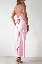 Satin Elegant Sling Backless Lace-Up Midi Dress