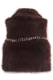 Stylish Collared Sleeveless Short Faux Fur Vest
