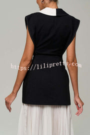 Modern Day Contrast Color Wide Sleeve Waisted Lapel Suit Vest