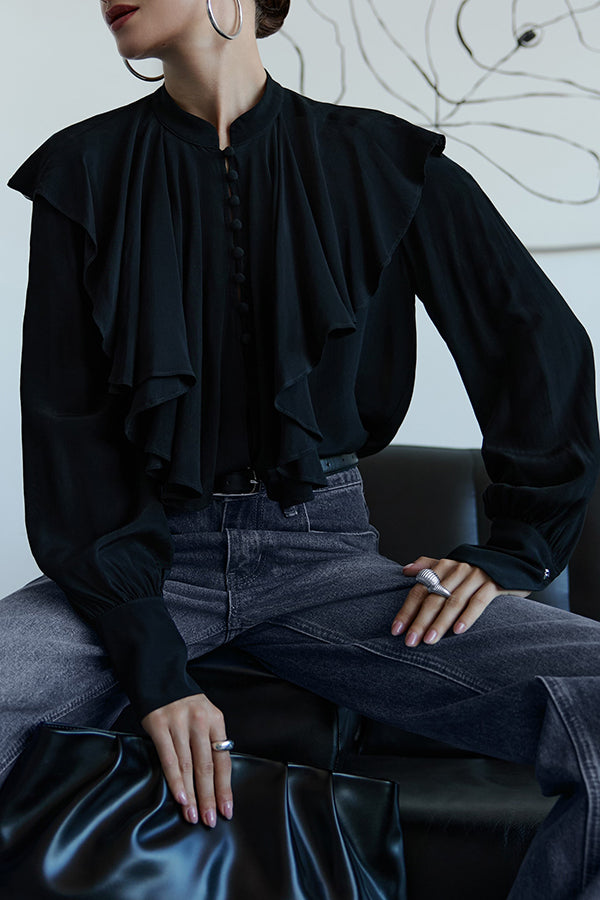 Court-style Draped Ruffled Elegant Chiffon Blouse