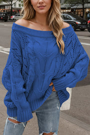 Solid Color Off-shoulder Long-sleeved Loose Knit Sweater