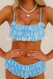 Sweet Summer Mood Tiered Ruffle Design Stretch Bikini Swimsuit