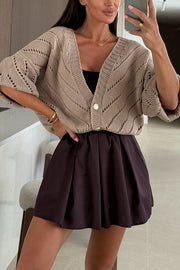 Fashion Hollow Knitted V-neck Button Loose Cardigan