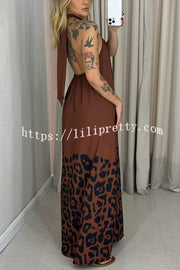Leopard Print Sexy Halter Neck Backless Loose Maxi Dress