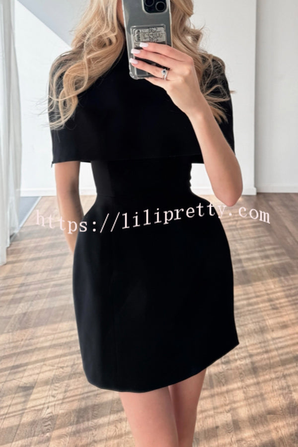 Solid Color Shawl and Square Neck Sleeveless Fitted Mini Dress Two-piece Set