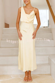 Satin Solid Color Elegant Sling Waist Open Back Maxi Dress