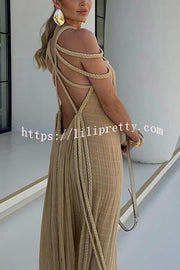 Lilipretty Modern and Sophisticated Linen Blend Draped Braids Cover Up Maxi Dress
