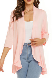 Solid Color Casual Three-quarter Sleeve Ruffled Loose Cardigan