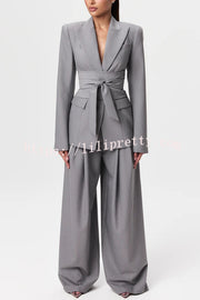 Power Girl Button Up Long Sleeve Removable Belt Lapel Blazer