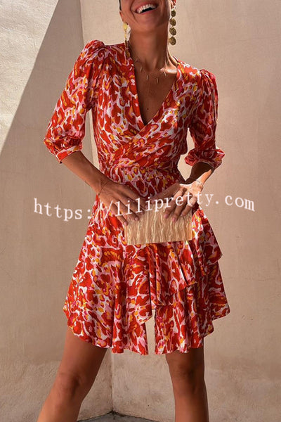 Lilipretty® Vibrant Voyage Unique Print Half Sleeve Elastic Waist Tiered Mini Dress