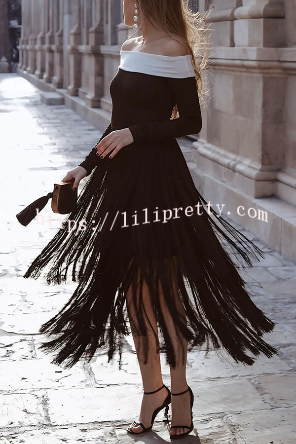 Elegant Tassel Hem Elastic Waist Casual Maxi Skirt