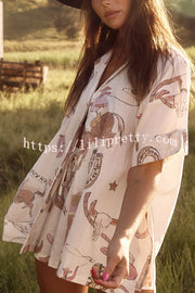 Eye-Catching Western Print Linen Blend Outfit for Women