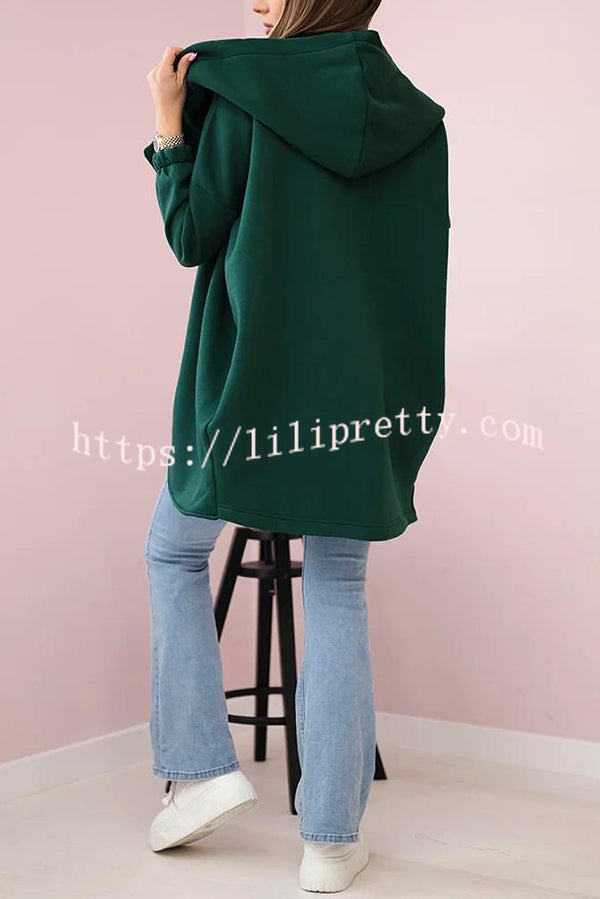 Solid Color Loose Hooded Zip-up Casual Sports Jacket