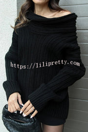 Fashionable Irregular Collar Loose Casual Knitted Sweater