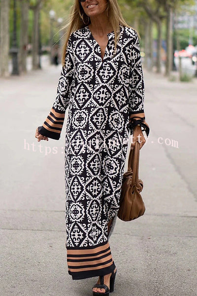 Lilipretty Basically Perfect Geometry Printed Long Sleeve Casual Maxi Dress