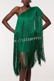 Fashion One-shoulder Slim-fit Elegant Tassel Mini Dress