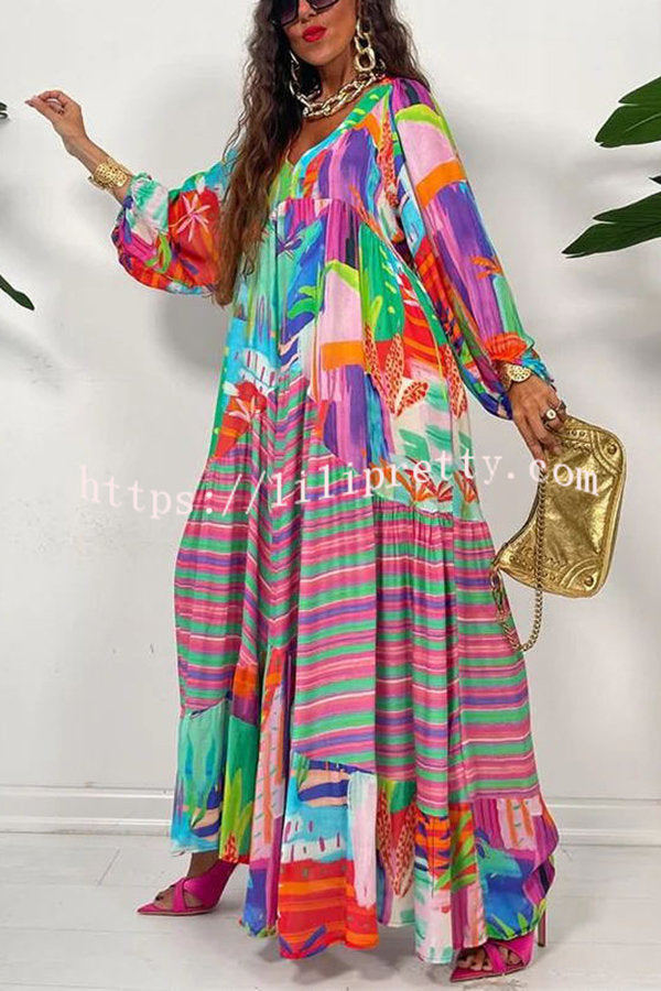 Lilipretty Bloom with A View Colorful Geometric Swing Maxi Dress