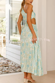 Charming One Shoulder Lace Up Cutout Pleated Maxi Dress