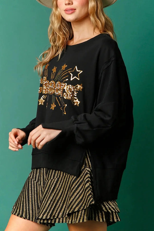 Christmas Sequin Casual Round Neck Long Sleeve Sweatshirt