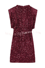 Fashionable Sequined Round Neck Sleeveless Slim-fit Mini Dress