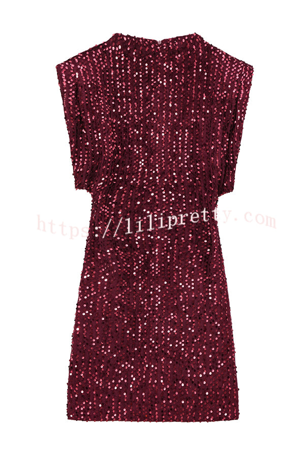 Fashionable Sequined Round Neck Sleeveless Slim-fit Mini Dress