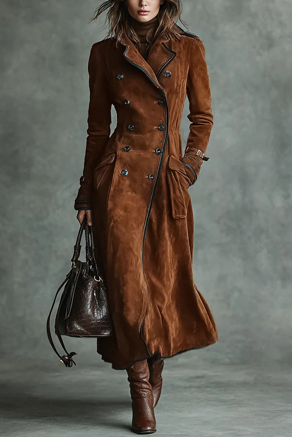 Stylish Lapel Button Casual Pocket Long Trench Coat