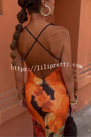 Unique Printed Sexy Lace V-neck Backless Maxi Dress