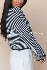 Fashionable Contrast Striped Casual Long-sleeved Knitted Cardigan