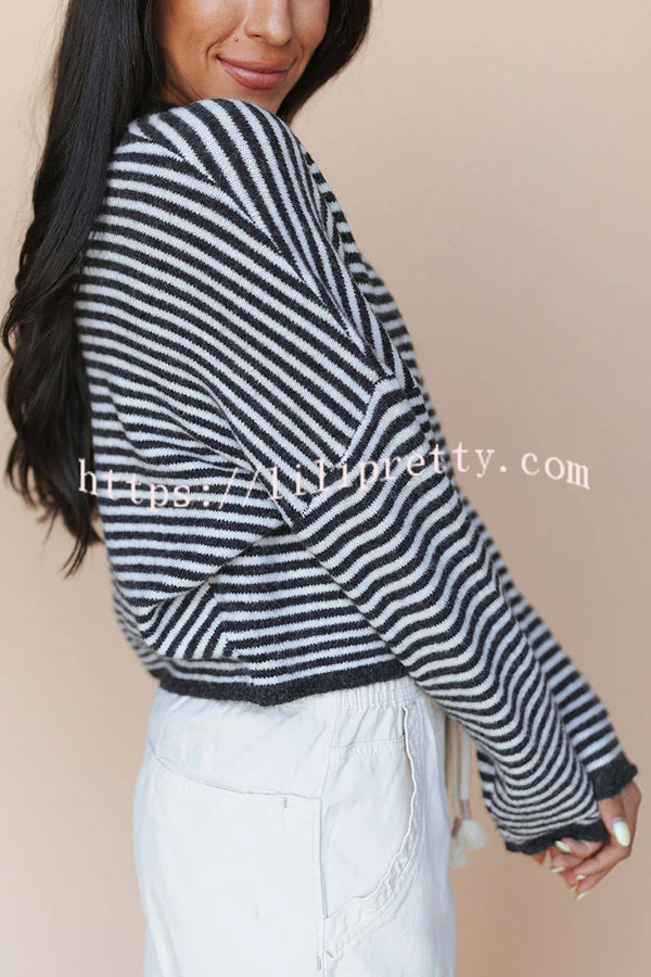 Fashionable Contrast Striped Casual Long-sleeved Knitted Cardigan