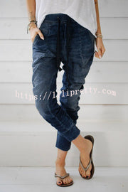 Lilipretty Pocket Tie High Waist Drawstring Elastic Waist Jeans