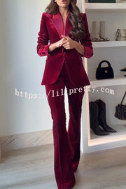 Delicate Daze Velvet Satin Lapel Button Up Long Sleeve Tapered Waist Blazer