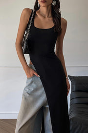 Solid Color Shoulder Strap Slim Fit Slit Maxi Top