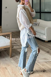 Solid Color V-neck Sleeveless Casual Loose Vest