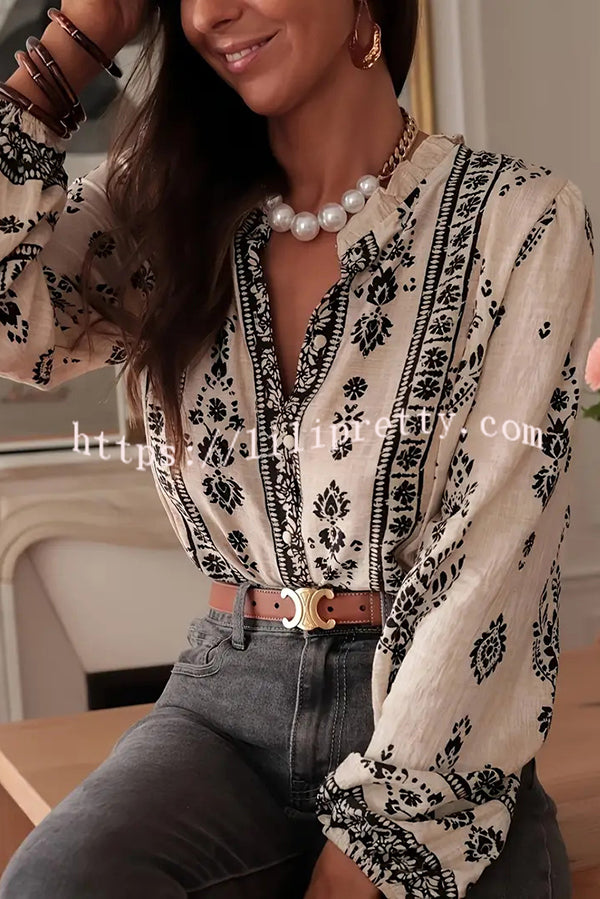 Unique Print Long-Sleeved Button-Up Elegant Shirt