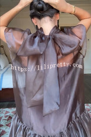 Cocktail Attire Sheer Organza Wide Sleeve Back Bow Layered A-line Mini Dress