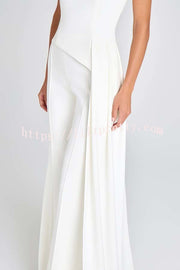 Pippa High Neck Short Sleeve Irregular Drape Hem Top and Elastic Waist Flare Pants Set