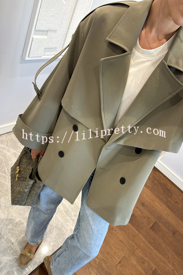 Modern Urban Dropped Shoulder Strap Button Detail Belted Lapel Loose Trench Coat