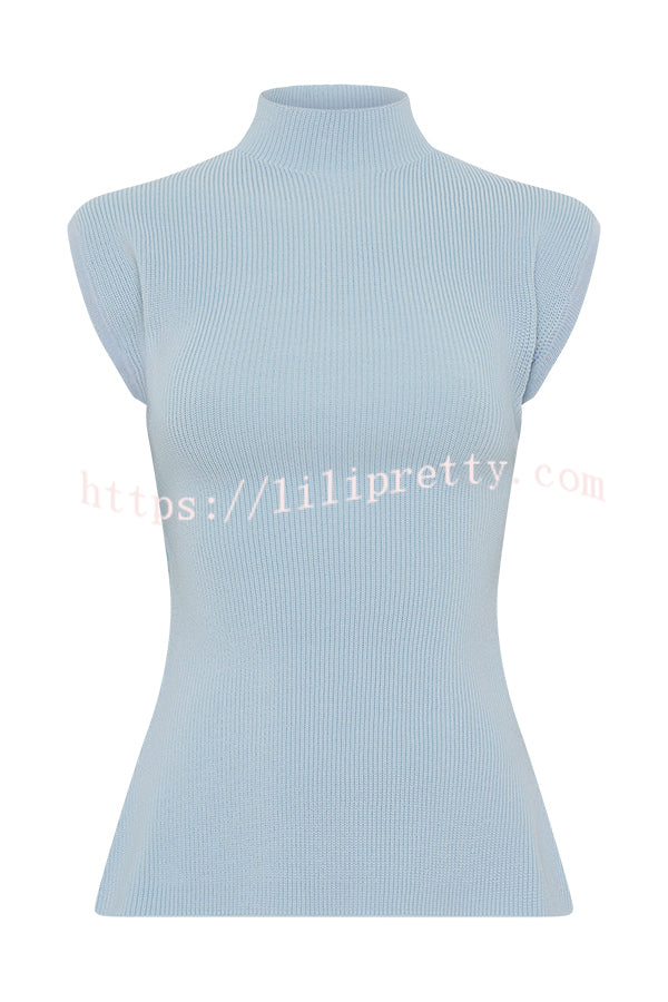 Effortless Chic Ribbed Knit High Neck Open Back Stretch Top