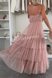 Romantic Movie Tulle Ruched Tiered Hem Slip Maxi Dress