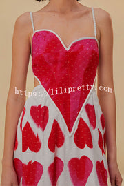 Full of Love Heart Shape Print Cutout Spaghetti Strap Backless Maxi Dress