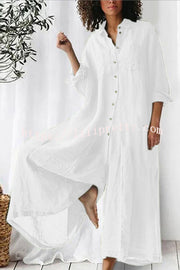 Amaris Cotton and Linen Blend Long Sleeve Loose Wide Leg Shirt Jumpsuit