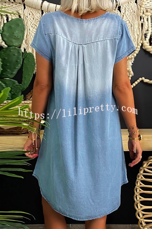 Lilipretty Loose Casual Short Sleeve Denim Mini Dress