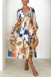 Lilipretty Eclipse Season Printed Long Sleeve Flowy Maxi Dress