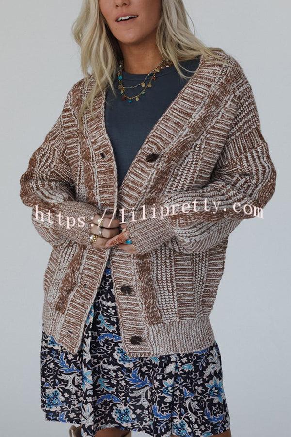 Casual V-neck Long-sleeved Striped Button-down Knitted Cardigan