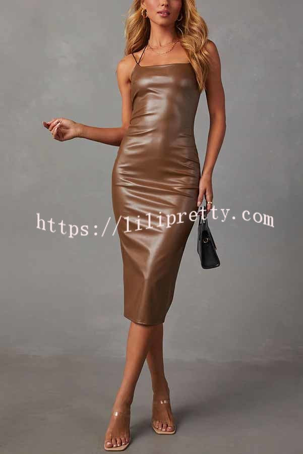 Lilipretty Dramatic Moments Faux Leather Slit Midi Dress