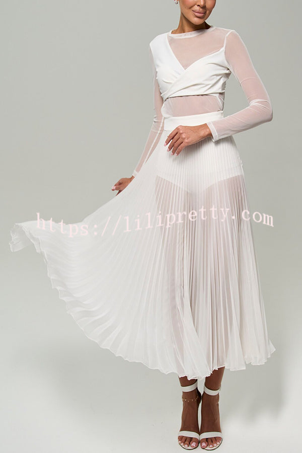 Modern Day Chiffon Pleated High Rise A-line Midi Skirt